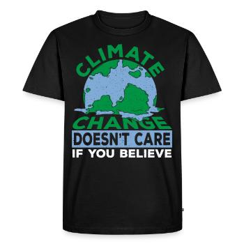 Climate Change Doesn't Care If You Believe Global - Men's Premium Organic T-Shirt - black - Front - Nico (187cm)