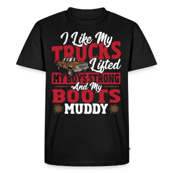 J’aime mes camions soulevés mes garçons forts soulevés - T-shirt Premium bio Homme - noir - Devant - Nico (187cm)