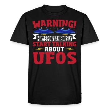 Warning! May Spontaneously Start Talking About - Men's Premium Organic T-Shirt - black - Front - Nico (187cm)