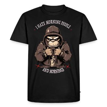 Monkey Monkey Morgenmuffel - I hate morning people - Men's Premium Organic T-Shirt - black - Front - Nico (187cm)