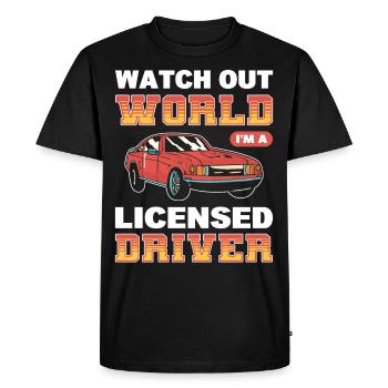 Attention au monde Je suis un conducteur titulaire de permis pour la première fois - T-shirt Premium bio Homme - noir - Devant - Nico (187cm)
