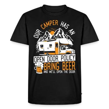 Notre camping-car a une politique de porte ouverte VR - T-shirt Premium bio Homme - noir - Devant - Nico (187cm)