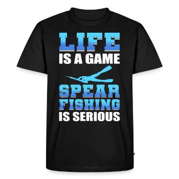 Life Is A Game Spearfishing Is Serious - Men's Premium Organic T-Shirt - black - Front - Nico (187cm)