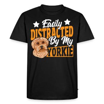 Facilement distrait par mon Yorkie Yorkshire - T-shirt Premium bio Homme - noir - Devant - Nico (187cm)