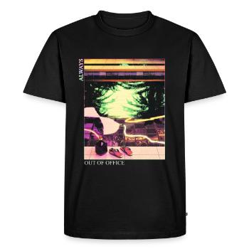 Vaporwave "always out of office" art print & quote - Men's Premium Organic T-Shirt - black - Front - Nico (187cm)