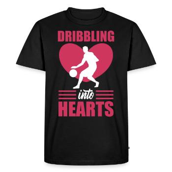 Valentine Basketball Player Dribbling into Hearts - Men's Premium Organic T-Shirt - black - Front - Nico (187cm)