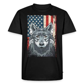 Loup 4 juillet drapeau américain loups hurlants - T-shirt Premium bio Homme - noir - Devant - Nico (187cm)