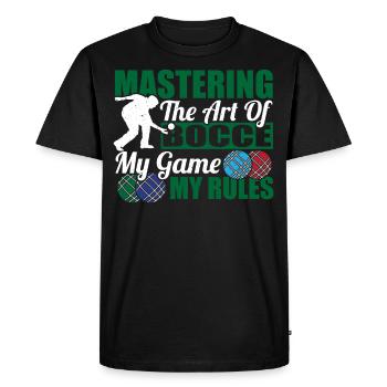 Activités de pétanque Activités de remise en forme Équipement de pétanque - T-shirt Premium bio Homme - noir - Devant - Nico (187cm)