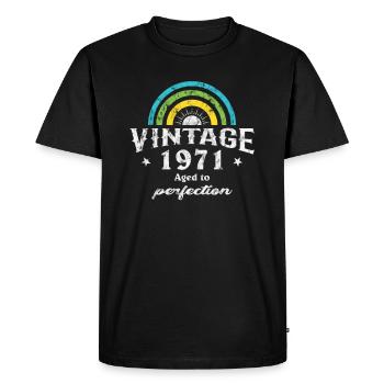 1971 Anniversaire Vintage Arc-en-ciel Soleil - T-shirt Premium bio Homme - noir - Devant - Nico (187cm)