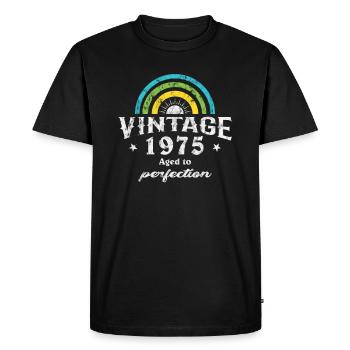 1975 Anniversaire Vintage Arc-en-ciel Soleil - T-shirt Premium bio Homme - noir - Devant - Nico (187cm)