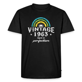 1963 Anniversaire Vintage Rainbow Sun - T-shirt Premium bio Homme - noir - Devant - Nico (187cm)