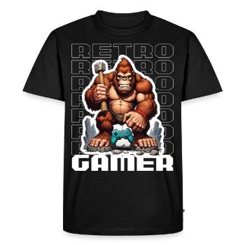 Retro Gamer Gorilla with Controller Console Games - Men's Premium Organic T-Shirt - black - Front - Nico (187cm)