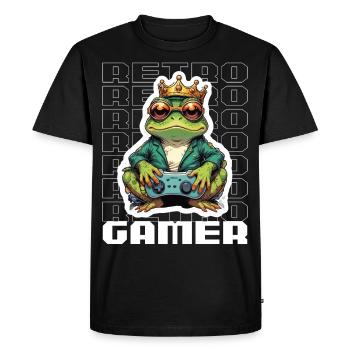 Retro Gamer Frog avec manette Jeux de console - T-shirt Premium bio Homme - noir - Devant - Nico (187cm)