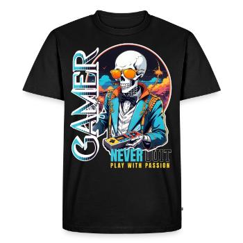 Retro Gamer Skeleton with Controller Console Games - Men's Premium Organic T-Shirt - black - Front - Nico (187cm)