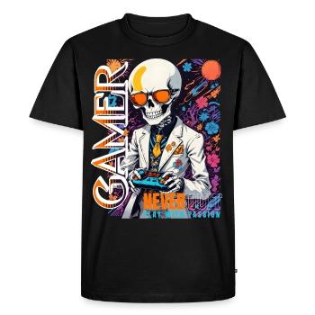Retro Gamer Skeleton with Controller Console Games - Men's Premium Organic T-Shirt - black - Front - Nico (187cm)