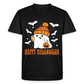 Happy Halloween Ghost Kawaii Jack-o'-lantern Tea - Men's Premium Organic T-Shirt - black - Front - Nico (187cm)