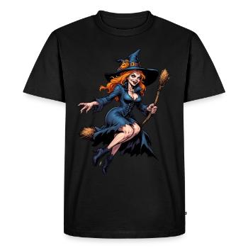 Sorcière d’Halloween avec illustration de citrouille - T-shirt Premium bio Homme - noir - Devant - Nico (187cm)