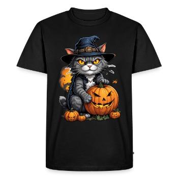 Chat d’Halloween avec citrouille - T-shirt Premium bio Homme - noir - Devant - Nico (187cm)