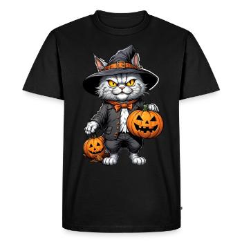 Chat d’Halloween avec citrouille - T-shirt Premium bio Homme - noir - Devant - Nico (187cm)