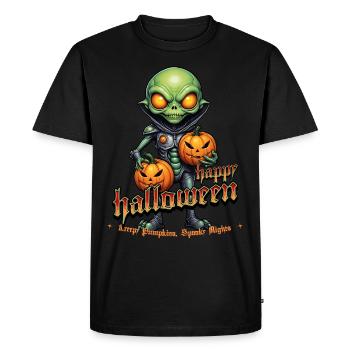 Alien with pumpkin heads Halloween - Men's Premium Organic T-Shirt - black - Front - Nico (187cm)