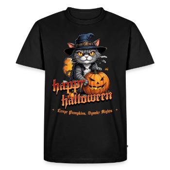 Chat d’Halloween avec citrouille - T-shirt Premium bio Homme - noir - Devant - Nico (187cm)