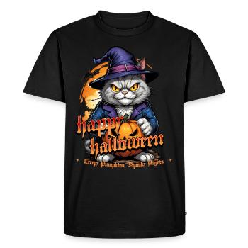 Chat d’Halloween avec citrouille - T-shirt Premium bio Homme - noir - Devant - Nico (187cm)