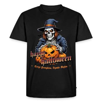 Halloween skull with pumpkins and hood - Men's Premium Organic T-Shirt - black - Front - Nico (187cm)