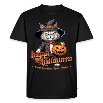 Chat d’Halloween avec citrouille - T-shirt Premium bio Homme - noir - Devant - Nico (187cm)