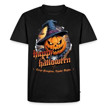 Halloween Pumpkin Witch Hat Midnight - Men's Premium Organic T-Shirt - black - Front - Nico (187cm)