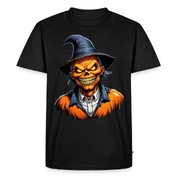 Halloween Pumpkin Head with Witch Hat - Men's Premium Organic T-Shirt - black - Front - Nico (187cm)