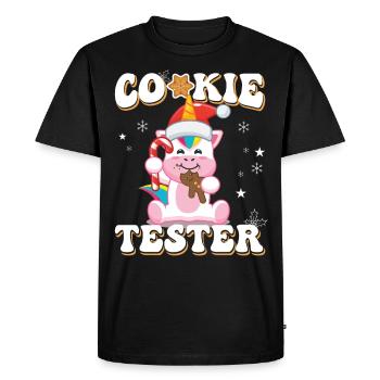 Testeur de biscuits licorne magique Noël - T-shirt Premium bio Homme - noir - Devant - Nico (187cm)