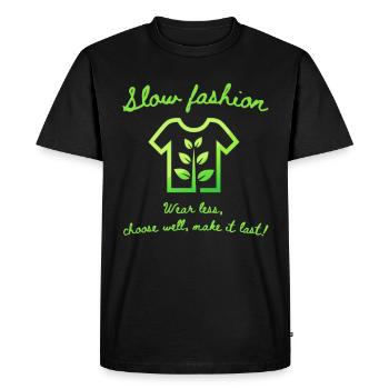 Slow fashion saying design with plant sustainable - Men's Premium Organic T-Shirt - black - Front - Nico (187cm)