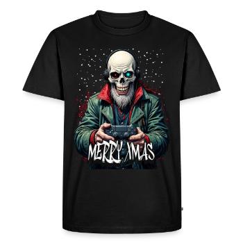 Joyeux Noël Gamer Crâne Design - T-shirt Premium bio Homme - noir - Devant - Nico (187cm)