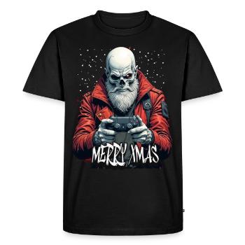 Joyeux Noël Gamer Crâne Design - T-shirt Premium bio Homme - noir - Devant - Nico (187cm)