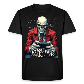 Joyeux Noël Gamer Crâne Design - T-shirt Premium bio Homme - noir - Devant - Nico (187cm)