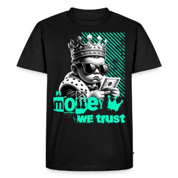 In Money We Trust With Cool Saying Motif - Men's Premium Organic T-Shirt - black - Front - Nico (187cm)