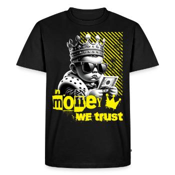 In Money We Trust With Cool Saying Motif - Men's Premium Organic T-Shirt - black - Front - Nico (187cm)