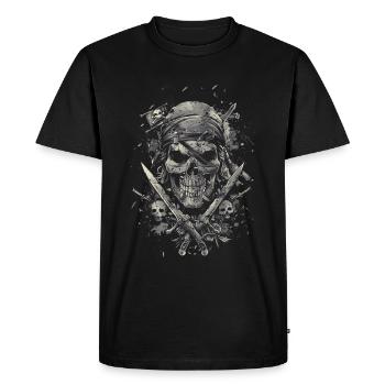 Crâne pirate avec bandana et sabres croisés - T-shirt Premium bio Homme - noir - Devant - Nico (187cm)