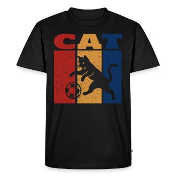 Chat jouant au football design rétro - T-shirt Premium bio Homme - noir - Devant - Nico (187cm)