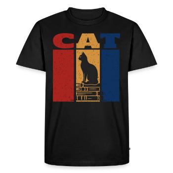 Chat Sur Livres Design Rétro - T-shirt Premium bio Homme - noir - Devant - Nico (187cm)