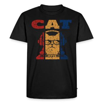 DJ Cat Retro Design - Men's Premium Organic T-Shirt - black - Front - Nico (187cm)