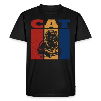 Le design rétro du chat gamer - T-shirt Premium bio Homme - noir - Devant - Nico (187cm)