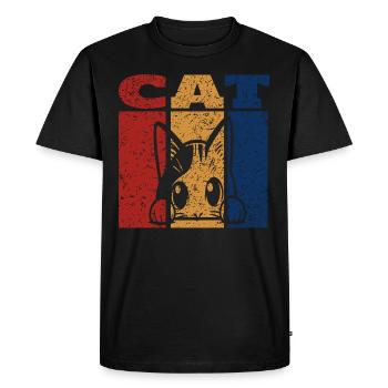 Peeking Cat Retro Design - Men's Premium Organic T-Shirt - black - Front - Nico (187cm)