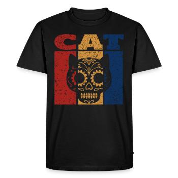 Crâne de sucre chat design rétro - T-shirt Premium bio Homme - noir - Devant - Nico (187cm)