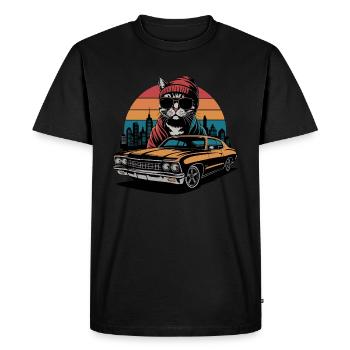 Cool Cat in Car - Retro 70s Design - Men's Premium Organic T-Shirt - black - Front - Nico (187cm)
