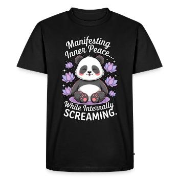 Meditating Panda – Humorous Zen Design - Men's Premium Organic T-Shirt - black - Front - Nico (187cm)