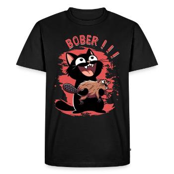 Hyper cat calls "Bober!!" – Animal freak out - Men's Premium Organic T-Shirt - black - Front - Nico (187cm)