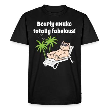 Bear in sunglasses chilling in deck chair palm trees - Men's Premium Organic T-Shirt - black - Front - Nico (187cm)