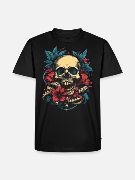 Tropical skull with flowers - Men's Premium Organic T-Shirt - black
