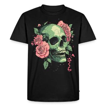 Crâne avec des roses et style japonais - T-shirt Premium bio Homme - noir - Devant - Nico (187cm)